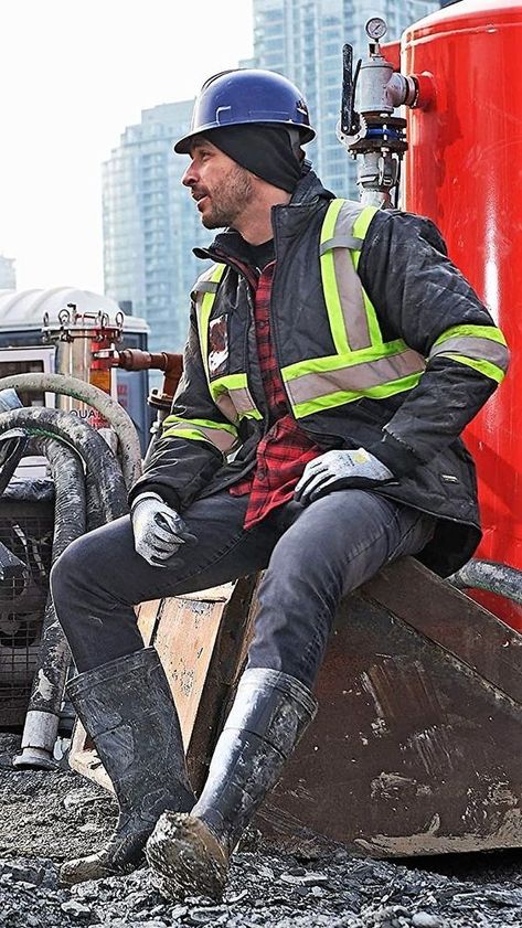 Hot Construction Workers, Construction Worker Outfit, Construction Uniform, Construction Clothing, Male Sketches, Construction Gear, Construction Outfit, Male Pose, Modern Suits