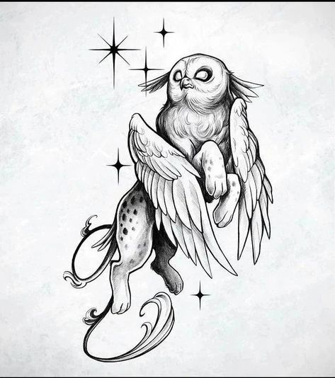 Mythical Creature Tattoo Ideas, Celestial Animal Tattoo, Owlbear Tattoo, Manticore Tattoo, Morning Scribbles, Griffin Tattoo, Forest Tattoo, Dark Tattoos, Organic Tattoo