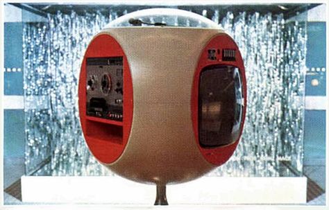 NORDMENDE "Vario-Center": radio tv record player, Germany 1969 1969 Nordmende “Vario-Center” 3-Sided Sphere with Tape Deck, TV, Radio, and Turntable on Top Germany. Just the thing to watch from a bean bag. https://www.google.co.uk/search?q=NORDMENDE+%22Vario-Center%22:+radio+tv+record+player,+Germany+1969&biw=1366&bih=599&source=lnms&sa=X&ei=FWsgVcaDDI_OaMvrgtAN&ved=0CAYQ_AUoAA&dpr=1 1970s Interior Design, 60s Interior, 1970s Decor, 70s Interior, Retro Interior Design, Joe Colombo, Songs Playlist, 70s Decor, Spaghetti Western