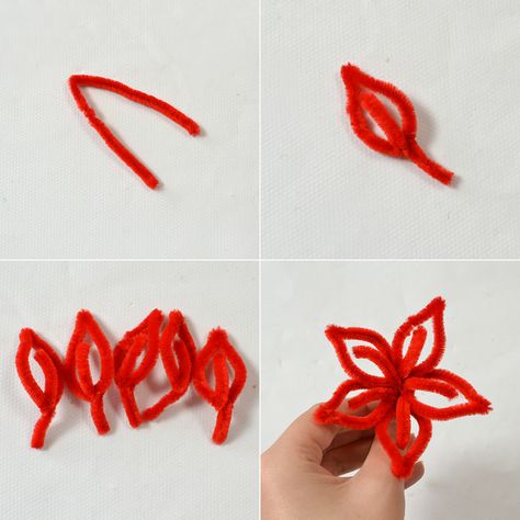 Red Chenille Stems Flower Hair Tie Chenille Stem Crafts, Flower Hair Tie, Craft Pipe Cleaner, Pipe Cleaner Art, Chenille Crafts, Pipe Cleaner Flowers, Stem Crafts, Diy Pipe, Flower Bouquet Diy