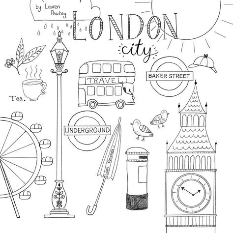 Lauren Faye Peachey | Surface Pattern Designer | What to do when on the way home from #London ? Draw London #doodles! 😄 #drawing #ipadpro #ipaddrawing #travel #londonbus #bigben… | Instagram London Tatoos Ideas, Tower Of London Drawing, London Drawing Easy, London Stamp Tattoo, London Eye Tattoo, France Doodles, London Drawing Sketches, London Art Drawing, London Doodles