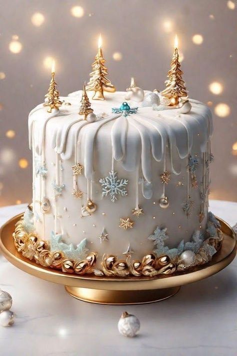 Themed Cake Ideas, Easy Christmas Cake Recipe, Dress Trending, Christmas Themed Cake, Fantasy Cake, Christmas Cake Designs, Beautiful Cake Designs, Christmas Cake Decorations, Xmas Cake