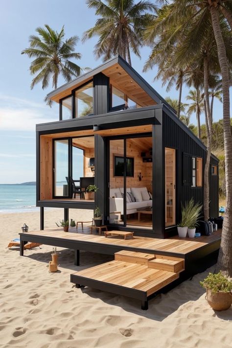 Tiny Beach House, Tiny House Inspiration, Container House Plans, Small Porches, Container House Design, Tiny House Cabin, Tiny House Living, Tiny House Plans, Modular Homes