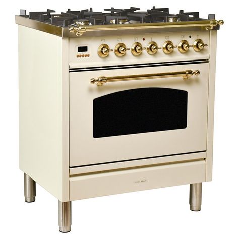 30" Free-Standing Dual Fuel Range Colored Stove, Italian Range, Retro Kitchen Appliances, Stainless Steel Griddle, Retro Appliances, Dish Warmer, Dual Fuel Ranges, Brass Trim, Iron Grate