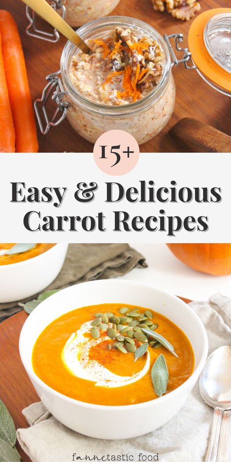 Carrots make a delicious and nutrient-packed addition to lots of meals, from cozy carrot soup to carrot cake muffins, salads, noodle dishes, and more. They’re super versatile, and can be roasted, grated, or pureed. Whether you’re looking for breakfast or dinner, here are some tasty and healthy recipes with carrots to try! Recipes Including Carrots, Recipes With Carrot Juice, Recipes To Use Up Carrots, Carrot Chicken Soup, Carrot Holiday Recipe, What To Make With Carrots, Unique Carrot Recipes, What To Do With Excess Carrots, Creative Carrot Recipes