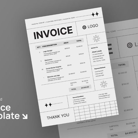 Creative Minimal Invoice Template Corporate Identity Minimal Invoice Design, Invoice Design Template, Corporate Template, Invoice Design, Modern Web Design, European Languages, Invoice Template, Design Minimal, Corporate Identity