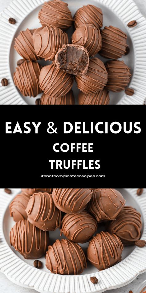 My rich and creamy, smooth and decadent, Easy Coffee Truffles are the ideal after-dinner confection. Containing just 4 ingredients, they are a chocolate lover’s dream! Coffee and chocolate come together to produce a luxurious sweet treat. Serve a platter of these delicious Coffee Truffles to your guests and watch as they disappear! Chocolate Coffee Desserts, Coffee Truffles, Coffee Fudge, Espresso Truffles, Truffle Recipes, Bake Sweets, Homemade Chocolate Truffles, Homemade Truffles, Christmas Truffles