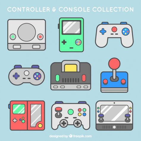 Video Game Controller and Console Collection - Gamer - Art ~ Free Vector Games To Play On Iphone, Game Controller Art, Game Controllers, Retro Videos, Game Themes, Video Game Controller, Game Icon, Game Boy, Gaming Console