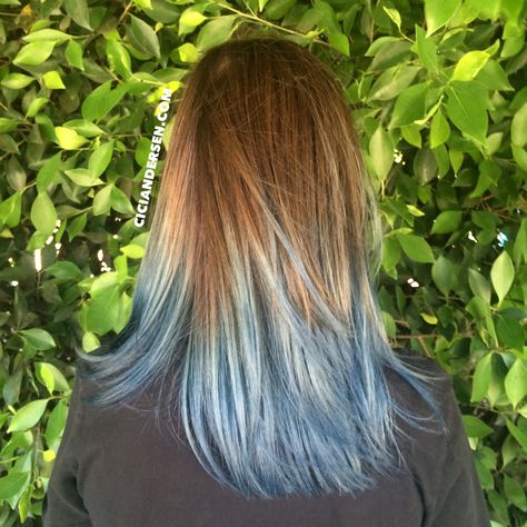 Light Blue Ombre Hair, Blue Ombré Hair, Blue Tips Hair, Blue Hair Highlights, Blue Wigs, Light Blue Hair, Blue Ombre Hair, Dip Dye Hair, Brown Ombre Hair