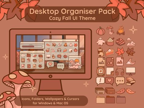 Fall Themed Icons, Fall Desktop Backgrounds, Twitch Streaming Setup, Ipad Organizer, Desktop Themes, Theme Wallpaper, Wallpaper Homescreen, Desktop Wallpaper Organizer, Desktop Icons