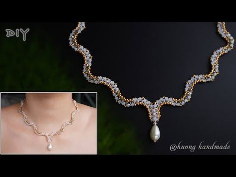 (22) Wavy bicone beaded necklace. How to make necklace. Beading tutorial - YouTube Beaded Necklace Patterns Tutorials, Handmade Necklaces Beads, Crystal Necklace Tutorial, Seed Bead Bracelets Tutorials, Necklaces Beads, Necklaces Diy, Beaded Necklace Tutorial, Beads Craft Jewelry, Beaded Necklace Patterns