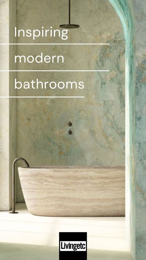 See our favorite modern bathroom ideas – from statement lighting, sleek baths, and chic wet rooms plus the latest trends to inspire... #bathroom #bathroomdesigns #modernbathroom Modern Bathroom Design Modern Bathroom Design Latest Trends, Trending Bathroom Ideas, Modern Bathroom Design Latest Trends, Travertine Bathroom Ideas, Modern Spa Bathroom, Crazy Bathrooms, Statement Bathroom, Spa Bathroom Design, Latest Bathroom Trends