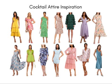 Options for all ages for cocktail attire at a wedding Garden Cocktail Attire, Garden Cocktail Attire Wedding, Cocktail Attire Women, Wedding Guest Cocktail Attire, Dress Code Cocktail, Business Cocktail Attire, Summer Cocktail Attire, Coctel Dress, Garden Cocktail