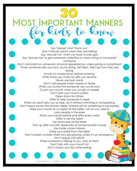 This 30 most important manners for kids to know free printable is so cute! I wish I had it when my kids were babies. Sarah Titus, Manners For Kids, Worksheets For Preschoolers, Teaching Manners, Etiquette And Manners, Mind Maps, Confidence Kids, Smart Parenting, Kids Behavior