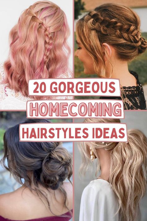 Medium Fancy Hairstyles, Diy Dance Hairstyles, Curly Hair Ideas For Homecoming, Easy Beautiful Hairdos, Hair For Homecoming Up, Hairdos For Homecoming Dance, Homecoming Hairstyles For Shoulder Length Hair, Homecoming Hairstyles For Thick Long Hair, Hair Styles For Homecoming Long Hair