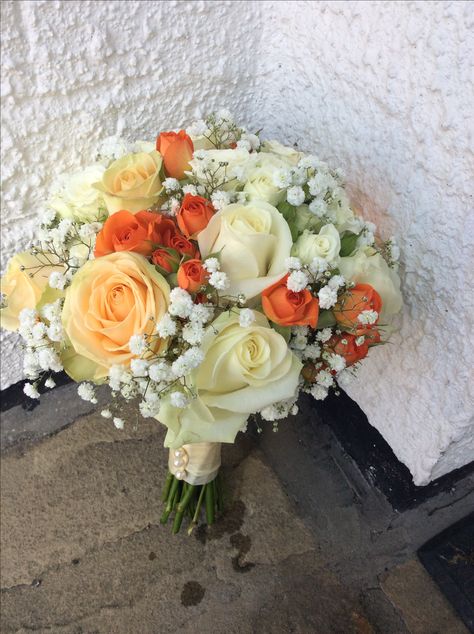 Wedding Orange Flowers, Orange Flowers For Wedding, Orange Bridesmaids Bouquet, Bouquet Of Flowers Orange, Orange Flower Arrangements Wedding, Orange Bouquet Flowers, Orange Hoco Flowers, Wedding Bouquets Bride Orange, Orange And Cream Wedding Flowers