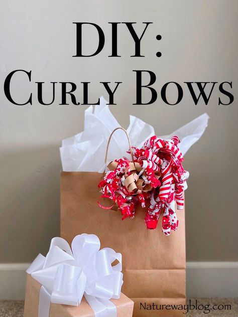 Countdown To Christmas; How To Make Curlicue Ribbon Bows – Nature Way How To Make A Ribbon Bow, Bows For Presents, Ribbon Curls, Christmas Bows Diy, Bows Diy Ribbon, Diy Bows, Gift Wrapping Bows, Countdown To Christmas, Gift Ribbon