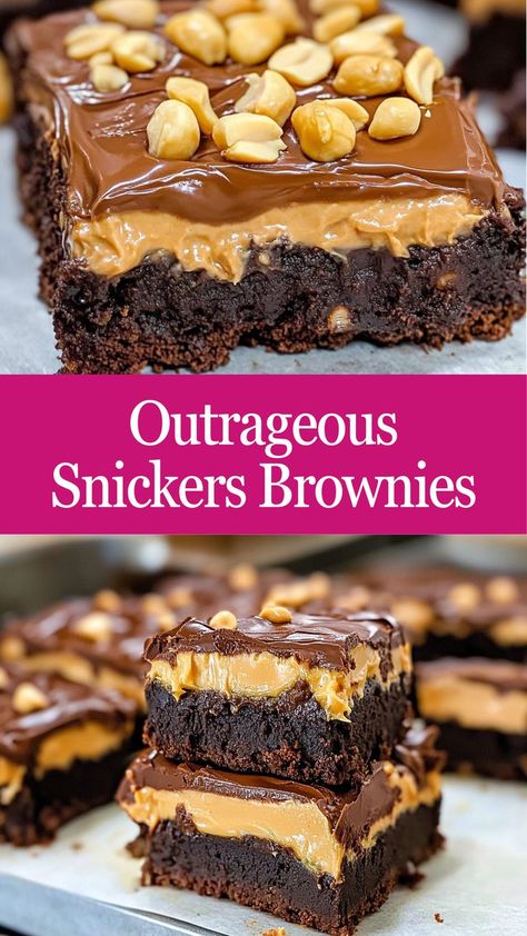 Chewy, gooey, and loaded with Snickers chunks—Snickers Brownies are the ultimate chocolate and caramel indulgence! 🍫🍯 #SnickersBrownies #ChocolateCaramelLove #DessertHeaven #BrowniePerfection #CandyBarMagic #SweetAndChewy #HomemadeTreats #DecadentDesserts #ChocolateDreams #IrresistibleSweets 🍪✨ Snickers Brownies, Snicker Brownies, Showstopper Dessert, Snickers Candy Bar, Snickers Candy, Chocolate And Caramel, Chocolate Dreams, Chocolate Topping, Brownie Bar