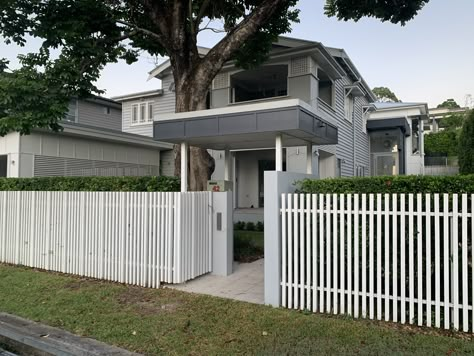 White Batten Fence, Hamptons Fencing, Hamptons Front Fence, Hampton Fence, White Hamptons Fence, Federation House Front Fence, Yard Privacy, House Fence Design, White Fence