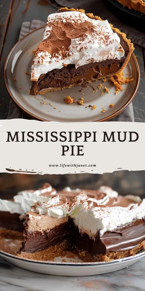 Mississippi Mud Pie Chocolate Layer Dessert, Mud Pie Recipe, Chocolate Graham Cracker Crust, Mississippi Mud Pie, Layered Dessert, Chocolate Lasagna, Diy Easy Recipes, Mississippi Mud, Chocolate Graham Crackers