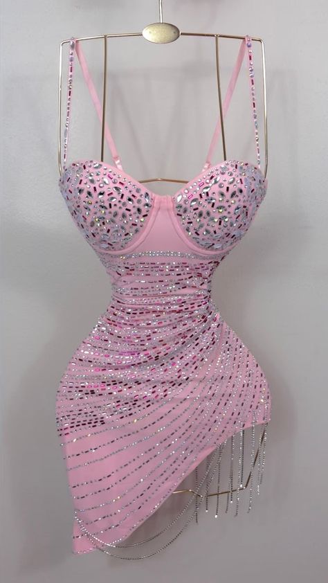 Rhinestone Bodycon Dress, Dresses For Mexico, Pink Dress Birthday Outfit, Pink Homecoming Dress Short, Bling Outfits, Real Posts, Pink Birthday Dress, Rhinestone Dresses, Barbiecore Aesthetic