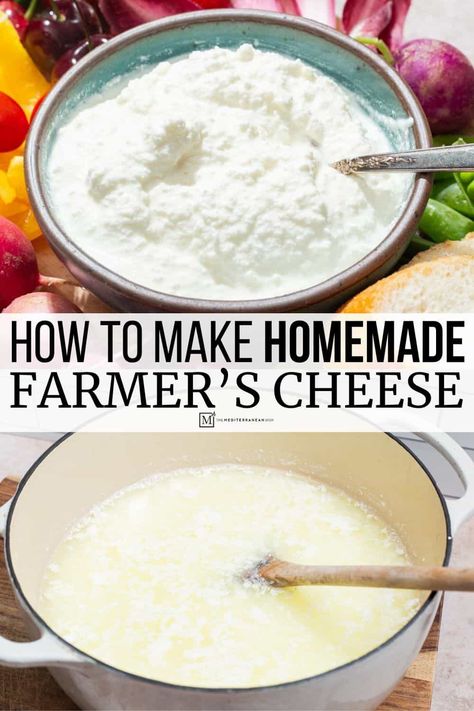 Farmer's cheese is a humble homemade cheese with milk and vinegar. Learn to make this easy fresh cheese with this farmer's cheese recipe! Farmer Cheese Recipes, Home Made Cheese, Spray Cheese, Farmers Cheese Recipes, Fresh Cheese Recipe, Farmer’s Cheese, Farm Cheese, Cheese Recipes Homemade, Cheddar Cheese Recipes