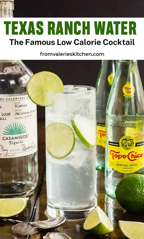 Ranch Water is a crisp, refreshing drink made with tequila, lime juice, and Topo Chico. This low calorie cocktail was made famous in Texas and has become the drink of the summer! Texas Ranch Water, Drinks Made With Tequila, Ranch Water Recipe, Low Calorie Alcohol, Ranch Water, Low Calorie Cocktails, Low Carb Cocktails, Summer Drinks Alcohol, Keto Cocktails