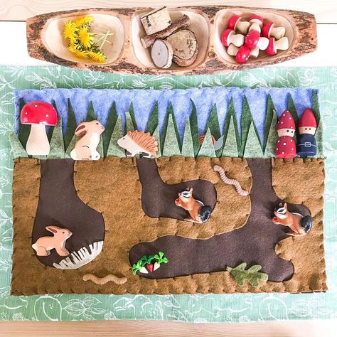 Kindness Castle - Sensory Play on Instagram: “Exploring Underground. We are all so smitten with this new playmat from @melanieshanks35. The details are just amazing- the grass lifts so…” Travel Play Mat, Felt Play Mat, Farm Quilt, Felt Books, Simple Toys, Open Ended Toys, Play Mats, Small World Play, Preschool Teacher