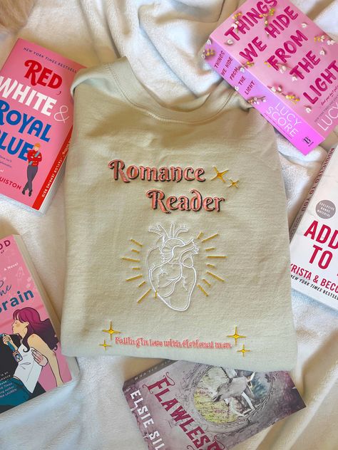 This is the Crewneck option for our romance reader hoodie! it is embroidered on a Gildan brand unisex sizing Crewneck that is 50/50 cotton and polyester material. for an oversized fit, I recommend going a size up! Book Lovers Sweatshirt, In Love With Fictional Men, Booktok Merch, Bookish Clothing, Romance Reader, Book Lover Gifts, Book Merch, Book Clothes, Top Books To Read