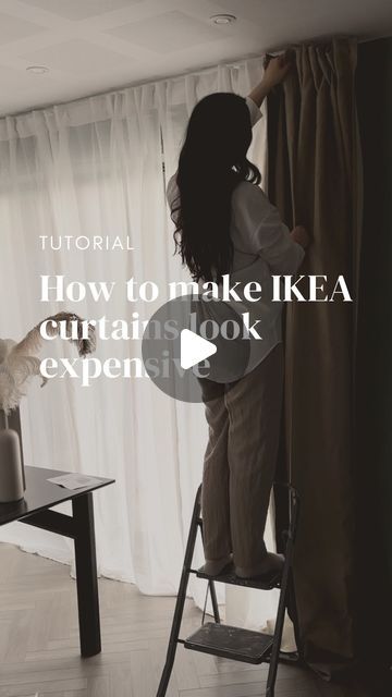 Aleksandra Lozinska on Instagram: "‼️Save for later‼️ You can achieve a similar effect with any type of curtains or drapes. But Annakajsa and Hilja combo from Ikea are my favorite and I recommend this to everyone. I tried a few different techniques and these steps worked best for me:   1. Steam the curtains so they are straight. 2. Measure and mark how much you need to cut off. 3. Iron the edge to create a straight line. 4. Put a towel in between the curtain and flip the bottom of the curtain so it is easier for you to attach the tape. 5. Put the hemming tape into the crease and iron with steam. 6. Cut the excess fabric. If the curtain is still too long, you can do a double fold or you can adjust the curtain rod. We have the RÄCKA / HUGAD rod from ikea which can be easily adjusted up or do How To Double Layer Curtains, Ikea Double Curtains, Wrap Around Curtain Rods, Voile And Curtains Together, Hilja Curtains Ikea, Hilja Ikea, Curtains Or No Curtains, Double Curtain Rod Ideas, Curtain Rod Canopy