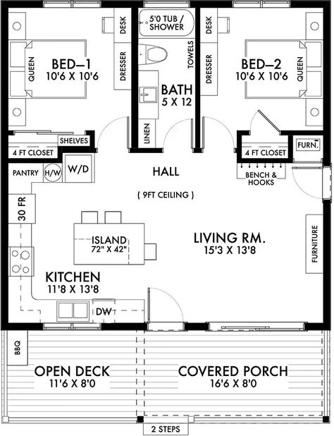 Accessory-dwelling-unit House Plan - 2 Bedrooms, 1 Bath, 800 Sq Ft Plan 29-178 2 Bedroom 600 Sq Ft Floor Plan, 2 Bedroom 800 Sq Ft House Plans, 24x28 House Plans, 20 By 20 House Floor Plans, 700 Sqft House Floor Plans, 950 Sq Ft House Floor Plans, 1000 Sq Ft Basement Layout, 750 Sq Ft House Plans 2 Bedroom, 850 Sq Ft House Floor Plans