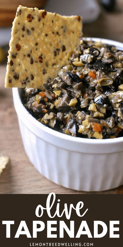 Olive Tapenade made with black and green olives is packed with flavor and perfect for dipping! This easy recipe comes together in minutes and is the BEST olive tapenade ever! Olive Tepanade Recipe Appetizers, Tepanade Olive, Olive Tempanade Appetizer, Olive Tepanade Recipe, Olive Tapenade Uses, Black Olive Recipes, Olive Tepanade, Greek Tapas, Black Olive Tapenade Recipe