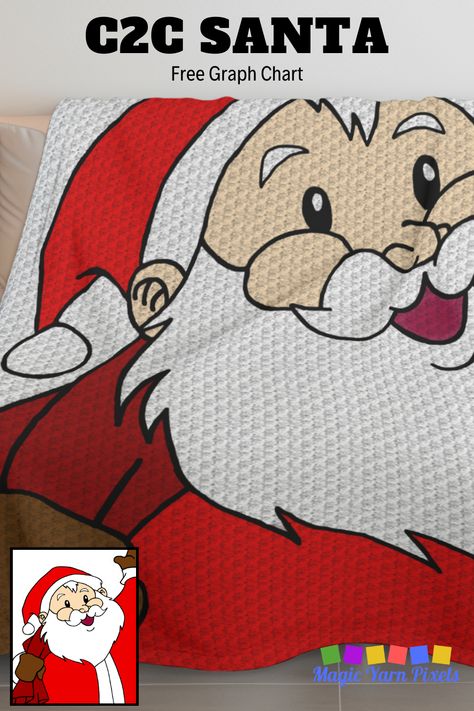 Crochet a personalized Santa Portrait C2C blanket as a gift for your loved ones. This thoughtful present will be cherished for years to come! Grab the free crochet graph for this design on Magic Yarn Pixels. Xmas Blanket Crochet, Christmas C2c Crochet Blanket Pattern, Crochet Christmas Graphs, Crochet Graphgan Blanket, C2c Christmas Graphs, Crochet Christmas Jumper Pattern Free, C2c Christmas Crochet Pattern Free, Free C2c Patterns, C2c Crochet Graph Patterns Free Charts