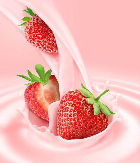 Strawberry yogurt splash on Behance Kids Nutrition Education, Strawberry Pictures, Kids Yogurt, Time Artwork, Food Logo Design Inspiration, Color Splash Photography, Food Art Photography, Food Clipart, Strawberry Yogurt