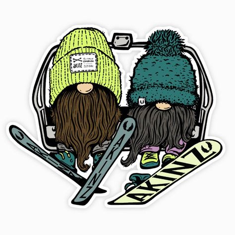 The gnomies are back and ready to hit the snow. This guest artist gnome sticker from Jon Guerdrum features both a skier and a snowboarder. So grab this sticker and head to the lifts. Measures 3.5" x 2.96". Waterproof outdoor quality vinyl die cut sticker. Snowboard Drawing, Artist Gnome, Ski Helmet Stickers, Cartoon Snowboarder, Ski Stickers, Snowboard Graffiti, Snow Stickers, Snowboarding Stickers, Snowboards Design