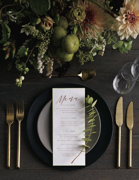 Ink + Nibs Studio | Portfolio Minimalist Place Setting, Masculine Wedding, Wedding Table Menus, Gay Wedding, Wedding Table Centerpieces, Place Setting, Wedding Menu, Wedding Food, Elegant Table