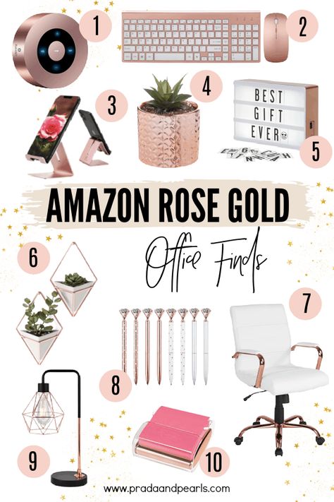 20+ Cute Rose Gold Office Decor Finds From Amazon! - Prada & Pearls Black And Rose Gold Office Ideas, Rose Gold Office Decor, Gold Office Chair, Small Office Organization, Work Cubicle Decor, Office Decor Themes, Office Finds, Rose Gold Office, Amazon Office