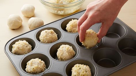 If you’re a fan of Italian meatball subs, you’re going to love this genius recipe. Our flaky biscuit dough is stuffed with meatballs and cheese, topped with crunchy Italian bread crumbs and baked in a (mess-free) muffin tin for a fun, kid-friendly biscuit bomb that’s exploding with flavor. Have one and call it an app, or grab a few and make it a meal. But whatever you do, don’t forget the extra marinara sauce for dunking. Italian Meatball Subs, Rhodes Bread Dough, Meatballs And Cheese, Frozen Italian Meatballs, Rhodes Bread, Italian Bread Crumbs, Cheesy Meatballs, Pillsbury Biscuits, Cheesy Biscuit