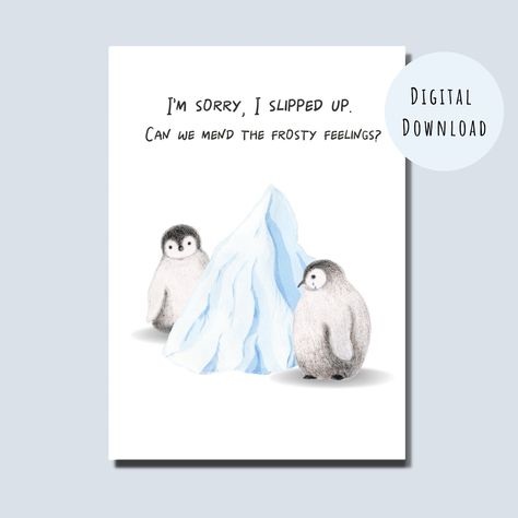 I'm Sorry Card Cute Penguins- Printable Sincere Apology Card - Funny Forgive Me Card - Sorry gift for Her, for Wife, for Girlfriend Sorry For Girlfriend, Sorry Doodle, Sincere Apology, Apology Cards, Sorry Card, Im Sorry Cards, Christmas Articles, Surprise Gifts For Him, Sorry Gifts