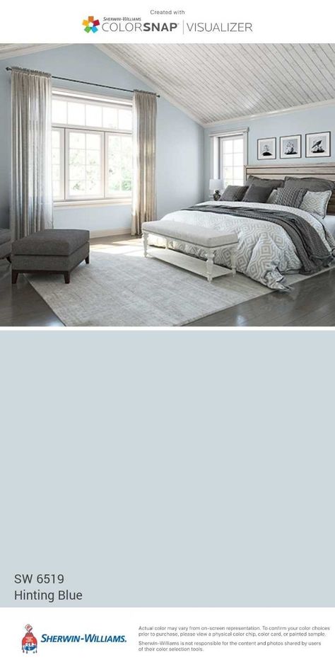 Sherwin Williams Hinting Blue Bedroom Paint Colors Sherwin Williams, Interior Paint Colors For Living Room, Bedroom Paint Colors Master, Interior Paint Colors Schemes, Paint Color Schemes, Bathroom Paint Colors, Grey Paint Colors, Best Paint Colors, Room Paint Colors