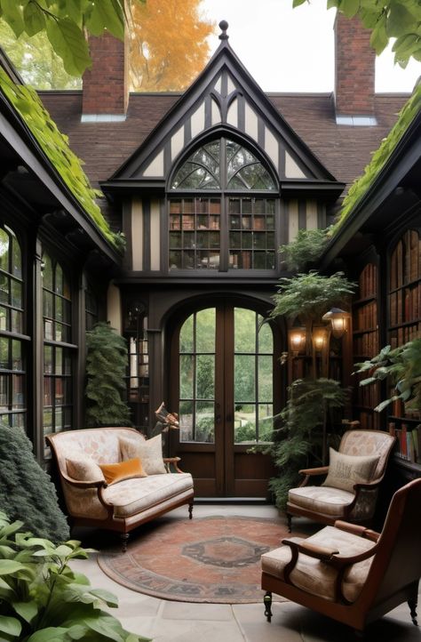 Tudor House Remodel, Tudor Homes Interior Design, Modern English Tudor Interior Design, Tudor Sunroom, Tudor Homes Exterior, Tudor Library, Tudor Style Interior, Modern Tudor Interiors, Tudor Home Interior