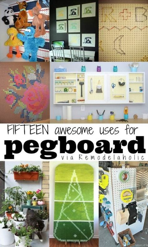 Paneled Basement, Pegboard Decor, Painted Pegboard, Pegboard Display, Sewing Desk, Organizational Ideas, Hanging Ideas, Basement Makeover, Diy Headboards