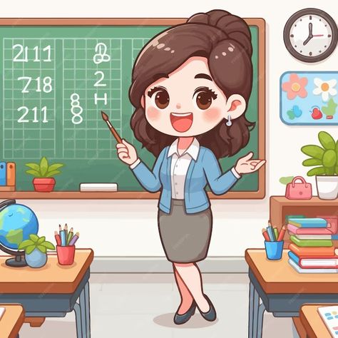 A cartoon of a teacher with the numbers 1 and 2 on the board | Premium AI-generated vector Teacher Cartoon, Resume Maker, Happy Teachers Day, Free Business Card Mockup, Flyer Maker, Business Card Maker, Poster Maker, Presentation Template Free, The Numbers