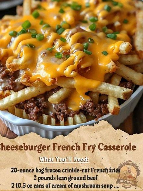 Grandma's Cooking Recipes | Cheeseburger French Fry Casserole | Facebook Cheeseburger French Fry Casserole, Fry Casserole, French Fry Casserole, Grandma Cooking, Frozen French Fries, Hamburger Recipes, French Fry, Beef Casserole, Meat Dishes