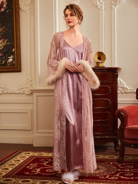 Fancy Loungewear, Night Gown Lingerie, Women Robes, Sleep Clothes, Night Gowns, Mauve Purple, Women's Robe, Cute Pajamas, Maxi Gowns