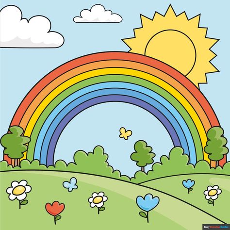 Learn How to Draw a Rainbow for Kids: Easy Step-by-Step Drawing Tutorial for Kids and Beginners. See the full tutorial at https://easydrawingguides.com/how-to-draw-a-rainbow-for-kids/ . Nature Drawing For Kids, Toddler Drawing, Rainbow Drawing, Tree Drawings Pencil, Mountain Drawing, Childrens Drawings, Butterfly Drawing, Drawing Tutorial Easy, Nature Drawing