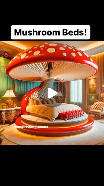 Inspiring Designs on Instagram: "These giant mushroom beds are truly majestic! 👏👏🍄🍄 #mushrooms #mushroomart #interiordesign" Mushroom Beds, Mushroom Themed Room, Mushroom Bed, Mushroom Bedroom, Dream Beds, Weird Beds, Giant Mushroom, Dreams Beds, Weird Stuff