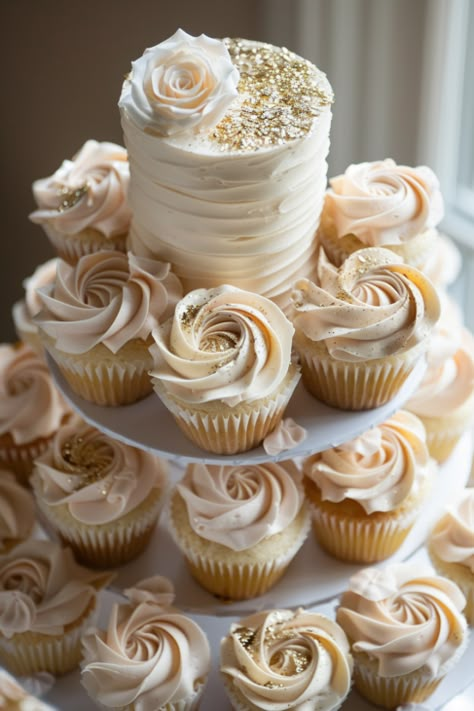 36  Creative Cupcake Wedding Cake Ideas for Your Big Day Elegant Wedding Cake With Cupcakes, Wedding Cake For 150 Guests, Elegant Cupcakes Wedding, Wedding Cake Earthy, Boho Wedding Cupcakes, Lorax Wedding, Cupcake Wedding Cake Ideas, Wedding Shower Cake Ideas, Mint Green Wedding Cake