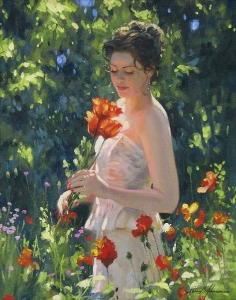 Romantico Richard S Johnson, Richard Johnson, Contemporary Expressionism, Painting Of A Woman, Female Art Painting, Tableau Art, Foto Art, Romantic Art, Woman Painting