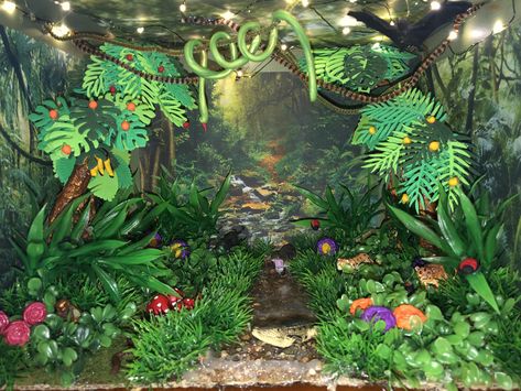 Rainforest Biome Shoebox Project, Rain Forest Diorama, Ecosystems Diorama, Rainforest Diorama, Diaroma Ideas, Parrot Habitat, Rainforest Crafts, Science Exhibition Projects, Biomes Project